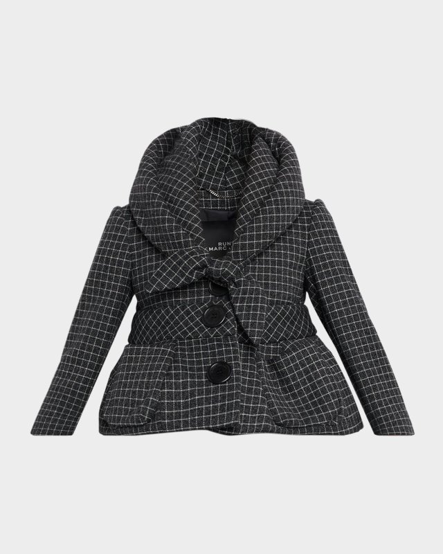 Check Wool Padded Crop Hooded Jacket